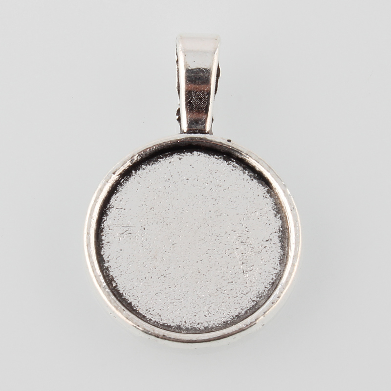 PandaHall Tibetan Style Alloy Flat Round Pendant Cabochon Settings, Antique Silver, Tray: 18mm; 31x21x2mm, Hole: 3.5x6mm; about 322pcs/1000g...