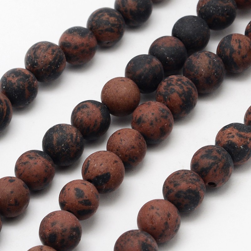 PandaHall Natural Mahogany Obsidian Beads Strands, Frosted, Round, 8mm, Hole: 1mm; about 48pcs/strand, 15.1" Mahogany Obsidian Round Brown