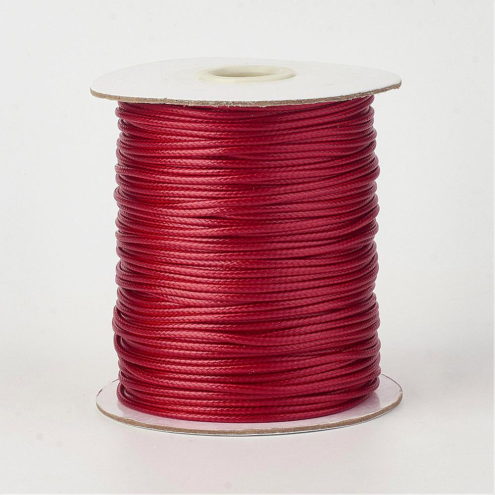 PandaHall Environmental Korean Waxed Polyester Cord, DarkRed, 2mm; about 100yards/roll(91.44m/roll). Waxed Polyester Cord Red