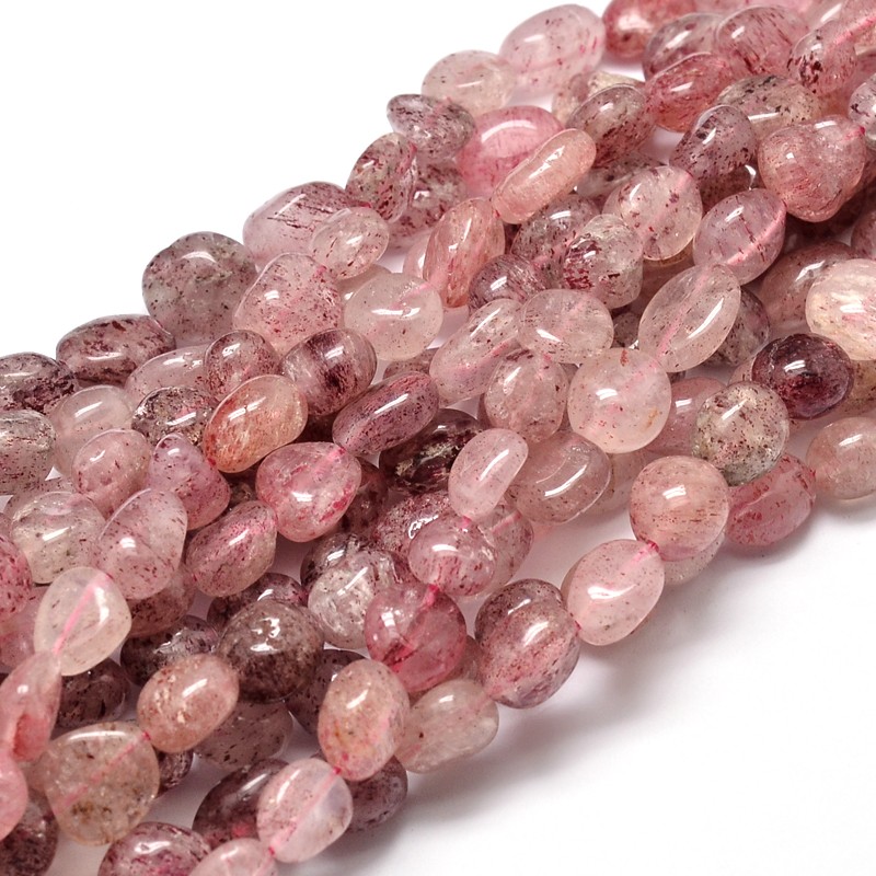 PandaHall Natural Strawberry Quartz Gemstone Nuggets Bead Strands, 9~12x8~13x5~7mm, Hole: 1mm; about 15.3"~15.7" Strawberry Quartz Nuggets