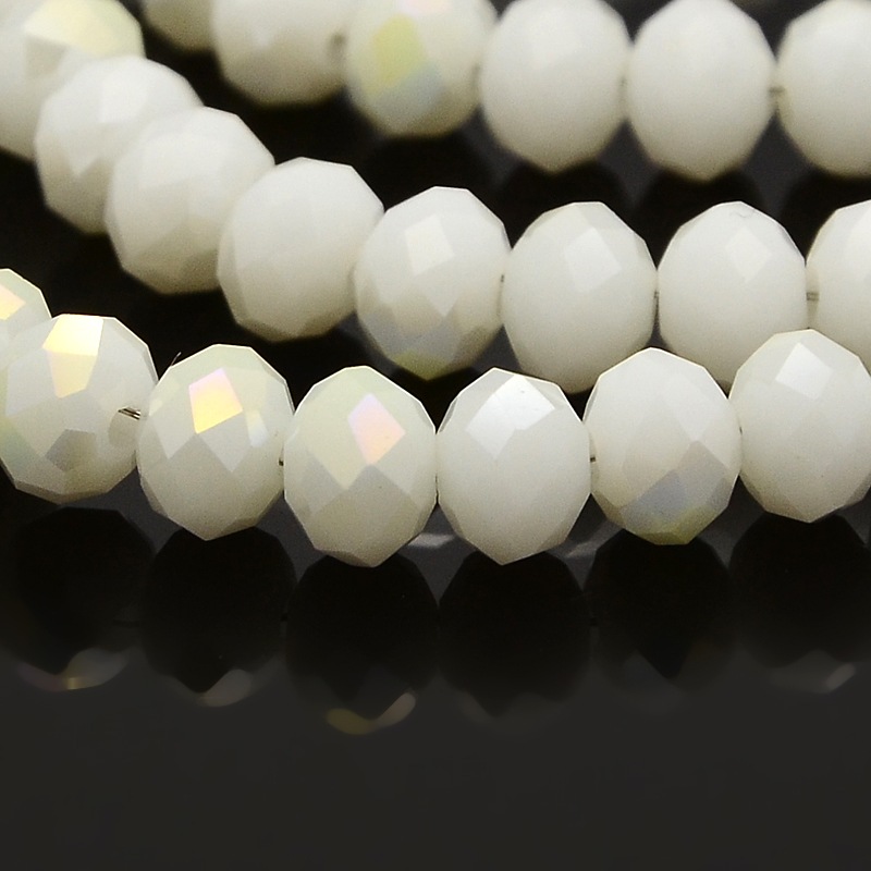 PandaHall AB Color Plated Faceted Rondelle Electroplate Glass Beads Strands, White, 6x4mm, Hole: 1mm; about 100pcs/strand, 18.1" Glass...