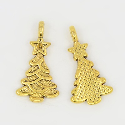 PandaHall Tibetan Style Pendants, Lead Free and Cadmium Free, Christmas Tree, Antique Golden, about 11mm wide, 21mm long, hole: 1mm Alloy...