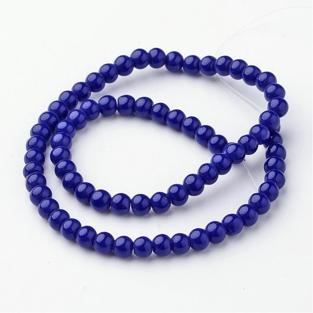 PandaHall Opaque Glass Bead Strands, Round, Dyed, DarkBlue, 4mm, Hole: 1mm; about 72pcs/strand, 10.3" Glass Round Blue