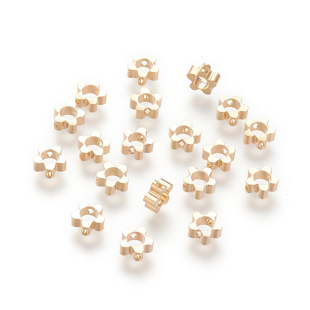 PandaHall Brass Bead Frame, Real Gold Plated, Flower, 6x6x2.5mm, Hole: 1mm Brass Flower