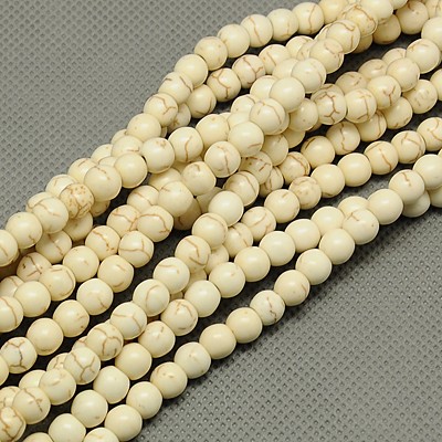 PandaHall 1 Strand Synthetic Turquoise Round Beads Strands, Dyed, LemonChiffon, 8mm, Hole: 1mm; about 50pcs/strand, 15.35" Synthetic...