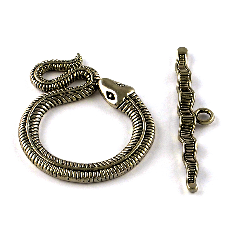 PandaHall Tibetan Style Snake Toggle Clasps, Cadmium Free & Nickel Free & Lead Free, Antique Bronze, Snake: 46x36x3mm, Hole: 4mm; Bar...