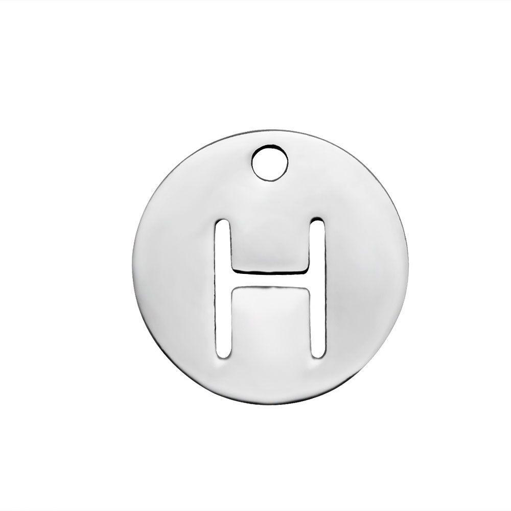 PandaHall 304 Stainless Steel Charms, Flat Round with Letter, Stainless Steel Color, Letter.H, 12x1mm, Hole: 1.5mm Stainless Steel Flat...