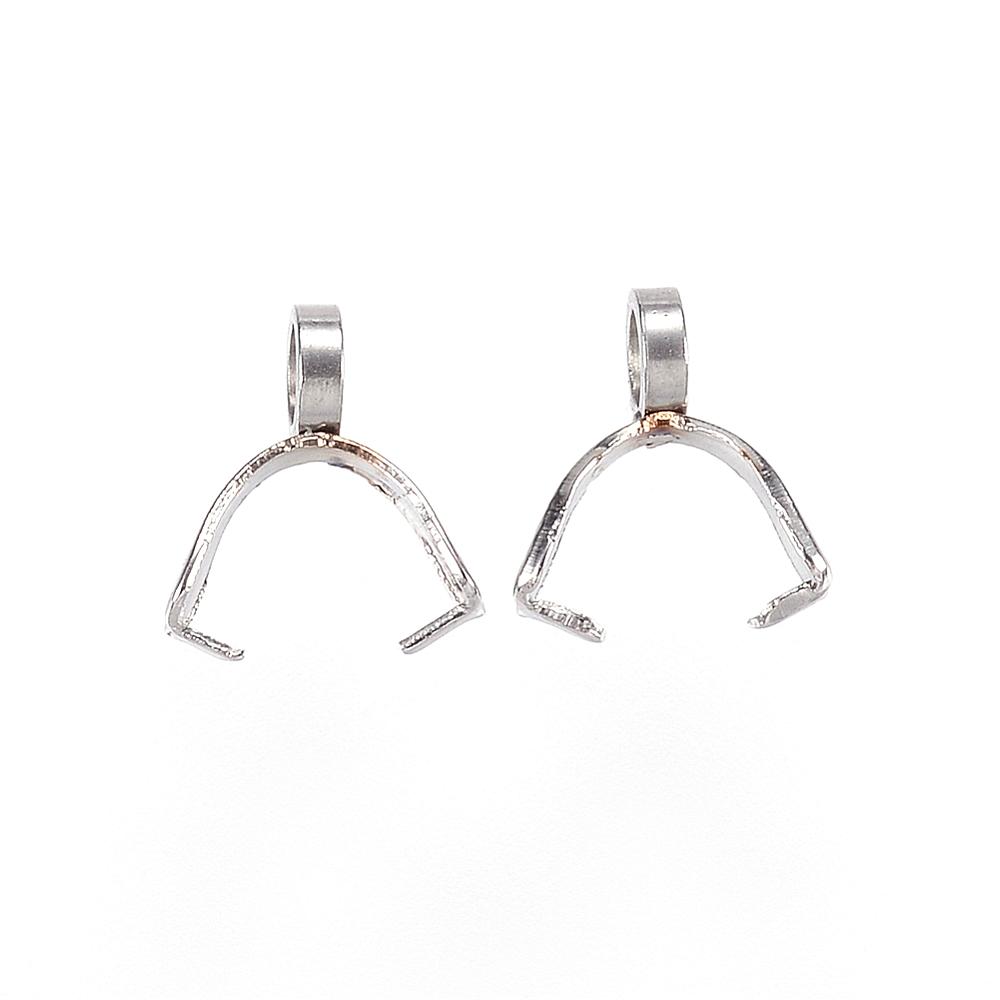 PandaHall 304 Stainless Steel Ice Pick & Pinch Bails, Stainless Steel Color, 9x8x3.5mm, Hole: 2.5mm, Pin: 0.3x0.6mm Stainless Steel