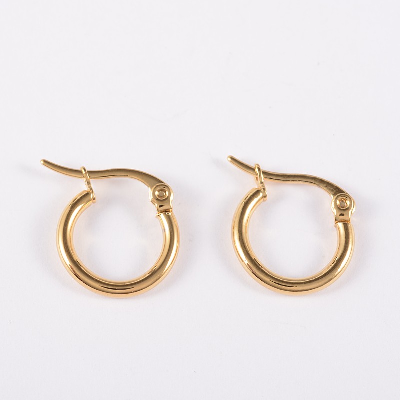 PandaHall Ring 304 Stainless Steel Hoop Earrings, Golden, 15x15x2mm, Pin: 1mm Stainless Steel