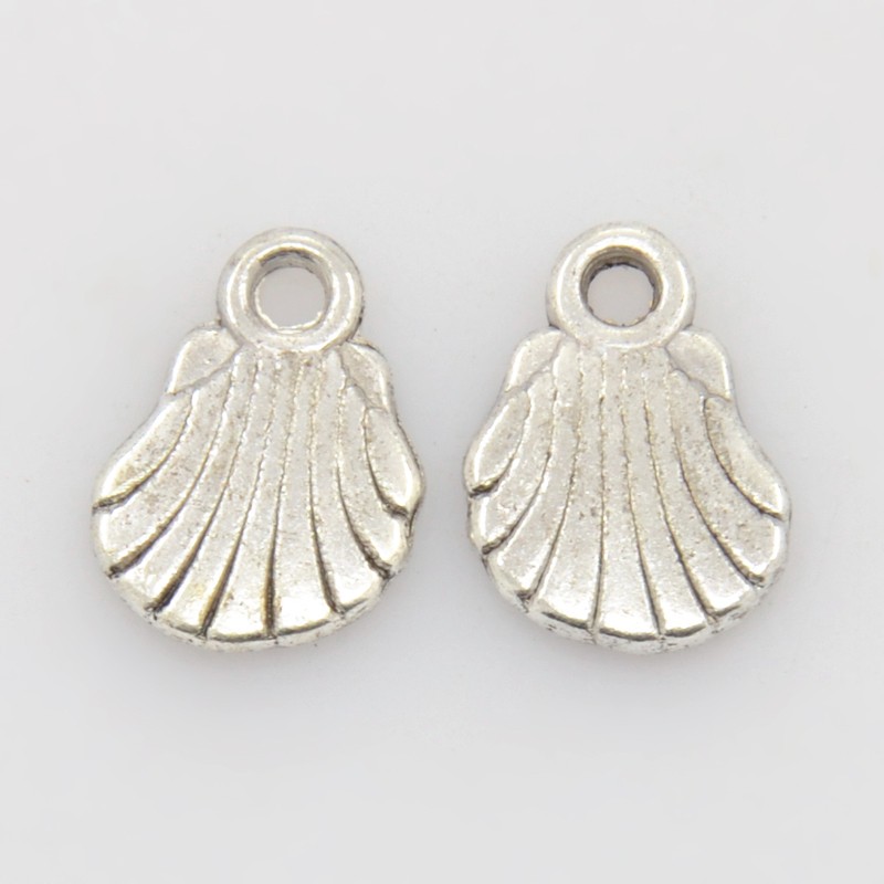 PandaHall Tibetan Style Pendants, Shell, Lead Free and Cadmium Free, Antique Silver Color, 12mm long, 9mm wide, 1mm thick, hole: 2mm Alloy...