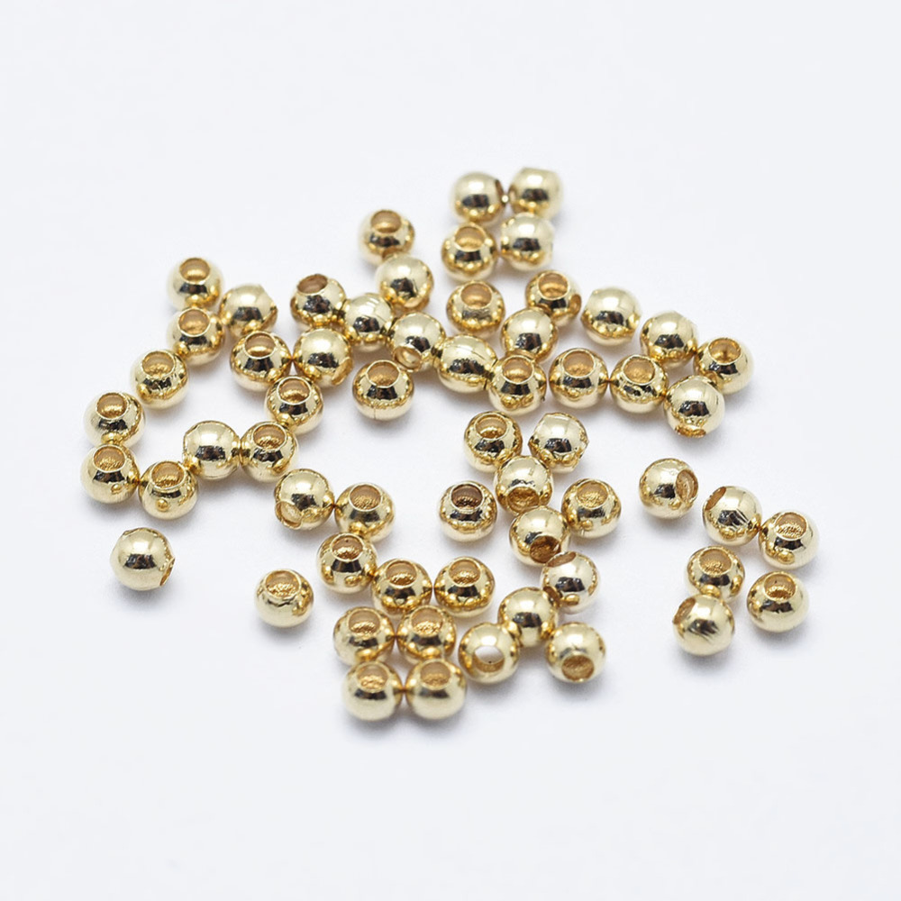 PandaHall Electroplated Brass Beads, Long-Lasting Plated, Nickel Free, Round, Real 18K Gold Plated, 2mm, Hole: 1mm; about 1200pcs/bag Brass...
