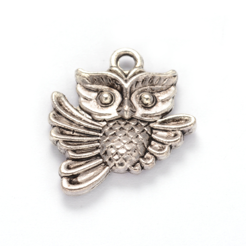 PandaHall Owl Tibetan Style Alloy Pendants, Cadmium Free & Lead Free, Antique Silver, 20x17x3mm, Hole: 2mm Alloy Owl