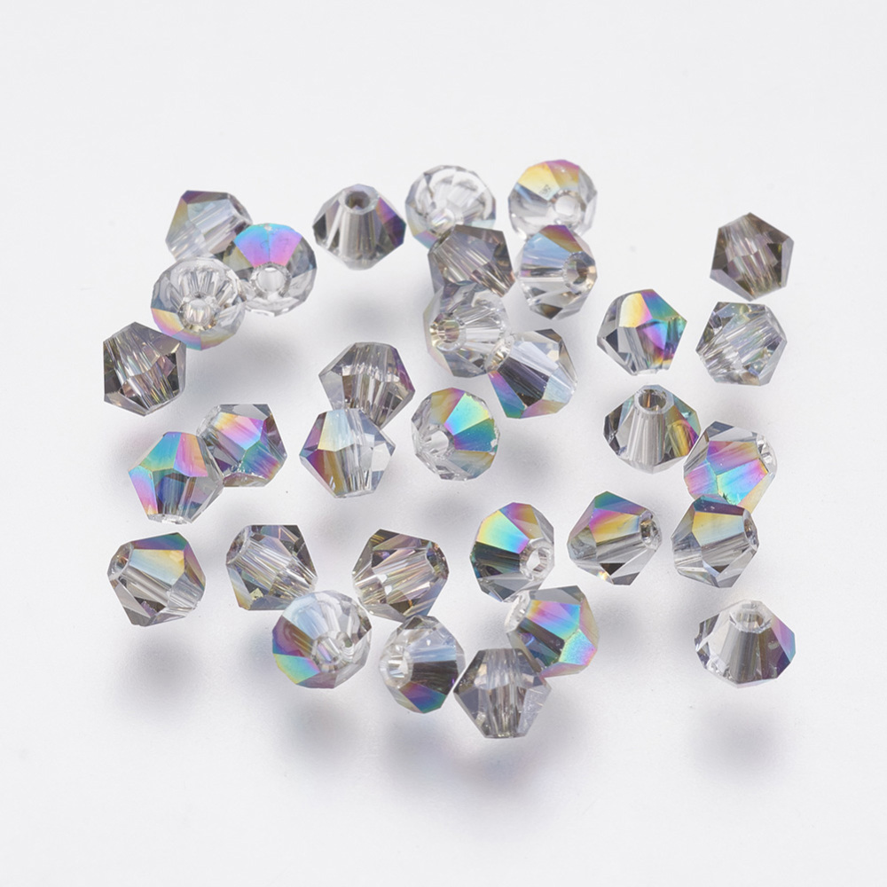 PandaHall Imitation Austrian Crystal Beads, Grade AAA, Faceted, Bicone, Colorful, 4x3.5mm, Hole: 0.8~1.1mm Glass Bicone