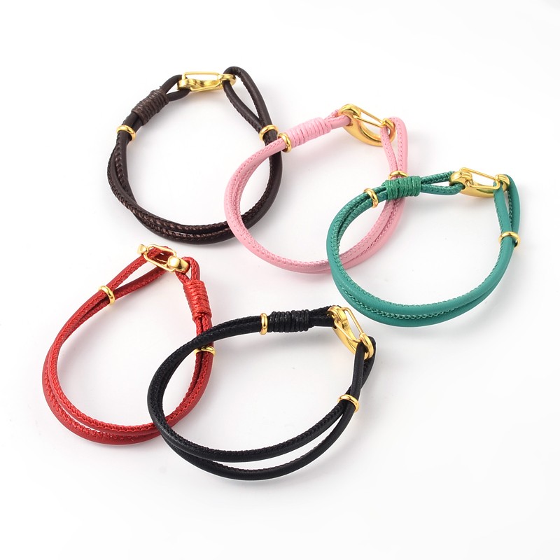PandaHall Imitation Leather Cord Bracelets, with Golden Tone Alloy Findings, Mixed Color, 195x6mm Imitation Leather Multicolor