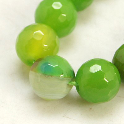 PandaHall Natural Agate Beads Strands, Dyed, Faceted, Round, Lime, 14mm, Hole: 2mm; about 28pcs/strand, 15" Natural Agate Round Green