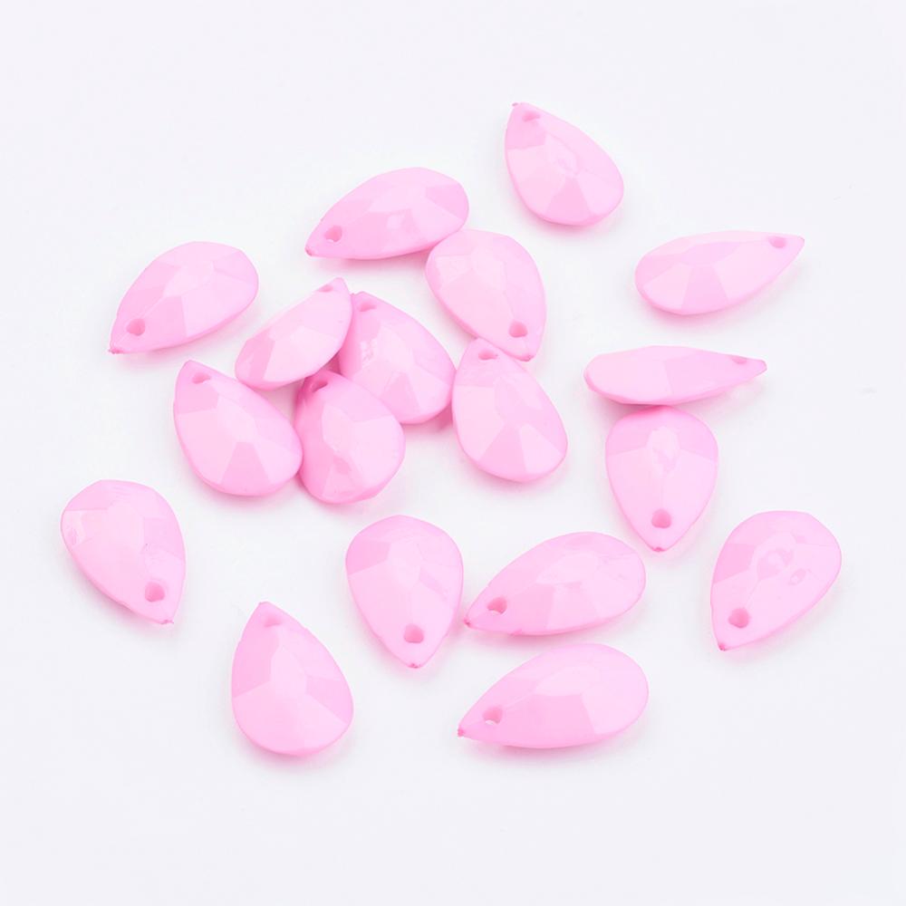 PandaHall Opaque Acrylic Pendants, Faceted, Drop, Pink, 20x12x5mm, Hole: 2mm Acrylic Drop Pink