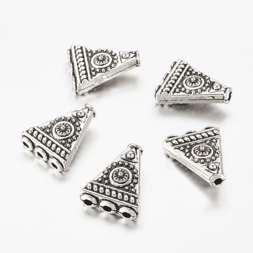 PandaHall Tibetan Silver Beads, Triangle, Antique Silver, Lead Free & Cadmium Free, 17x14x6mm, Hole: 2.5mm Alloy Triangle