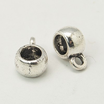 PandaHall Tibetan Style Hanger Links, Bail Beads, Rondelle, Lead Free and Cadmium Free, Antique Silver, 10.5x7.5x5mm, Hole: 2mm Alloy...
