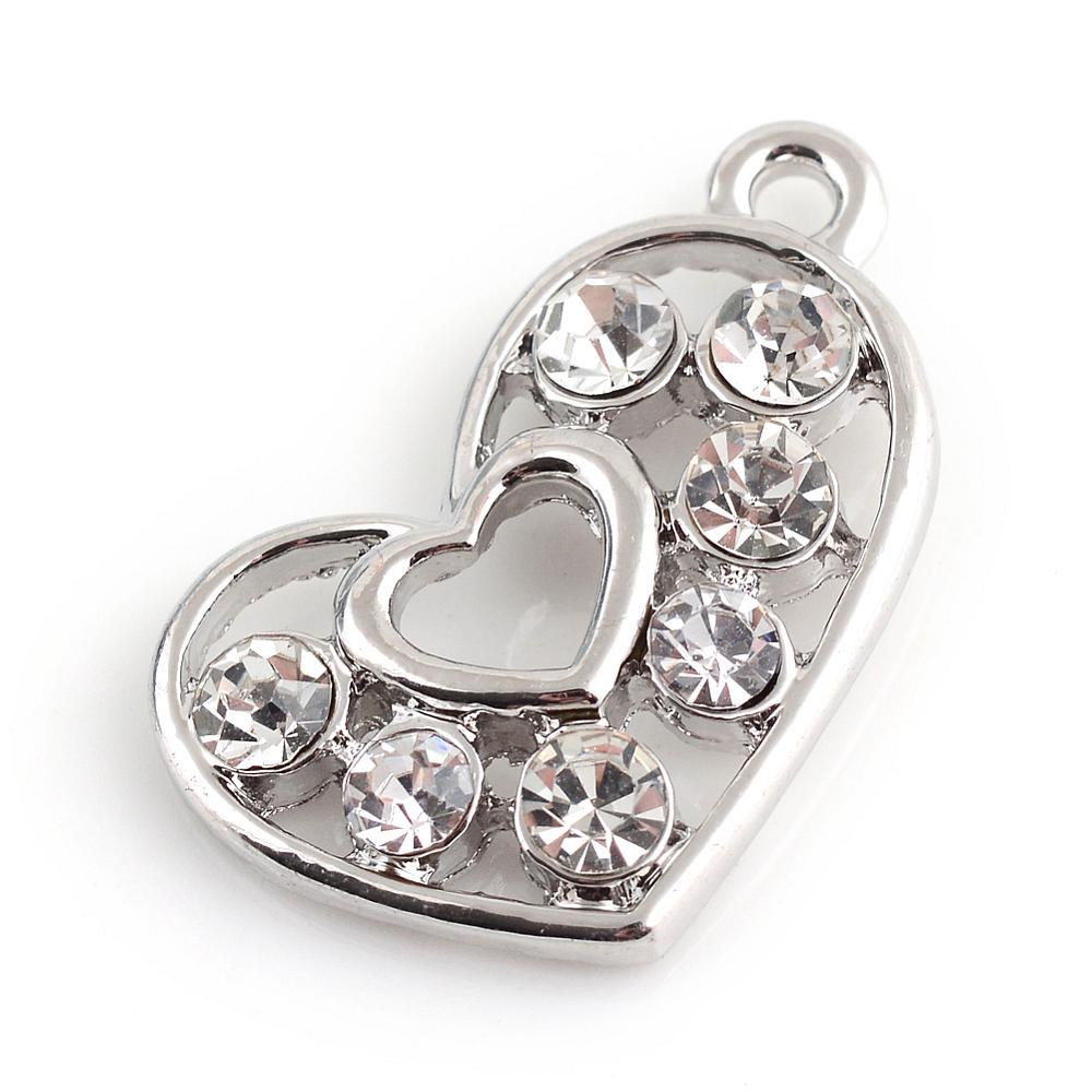 PandaHall Alloy Rhinestone Pendants, Heart, Crystal, 17.5x27x4.5mm, Hole: 2mm Alloy+Rhinestone Heart