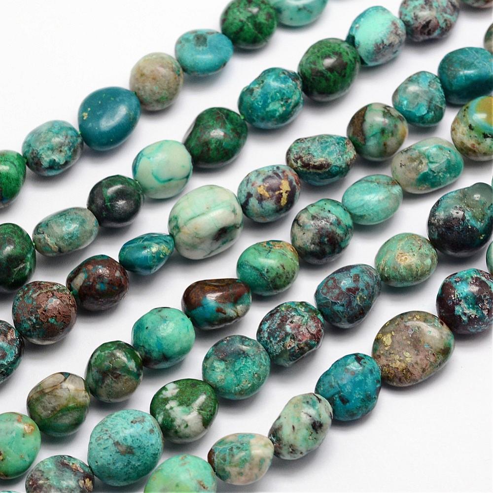 PandaHall Natural Chrysocolla Bead Strands, Nuggets, 11~14x10~11mm, Hole: 1mm; about 15.74" Chrysocolla Nuggets