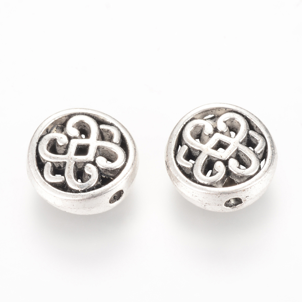 PandaHall Tibetan Style Alloy Beads, Flat Round, Cadmium Free & Nickel Free & Lead Free, Antique Silver, 10.5x11x4mm, Hole: 1.5mm; about...