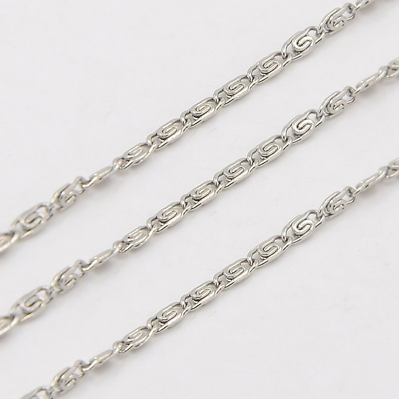 PandaHall 304 Stainless Steel Lumachina Chains, Snail Chain, Decorative Chain, Stainless Steel Color, 1.8x0.8mm Stainless Steel