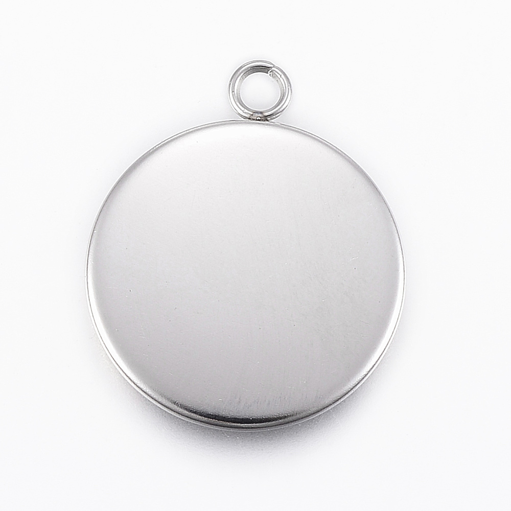 PandaHall 304 Stainless Steel Pendant Cabochon Settings, Flat Round, Stainless Steel Color, Tray: 18mm; 24x20x2mm, Hole: 2.5mm Stainless...