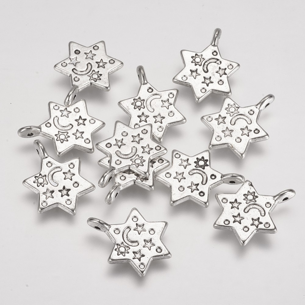 PandaHall Alloy Pendants, Star of David, Antique Silver, 19.5x15.5x2mm, Hole: 1.5mm Alloy Star