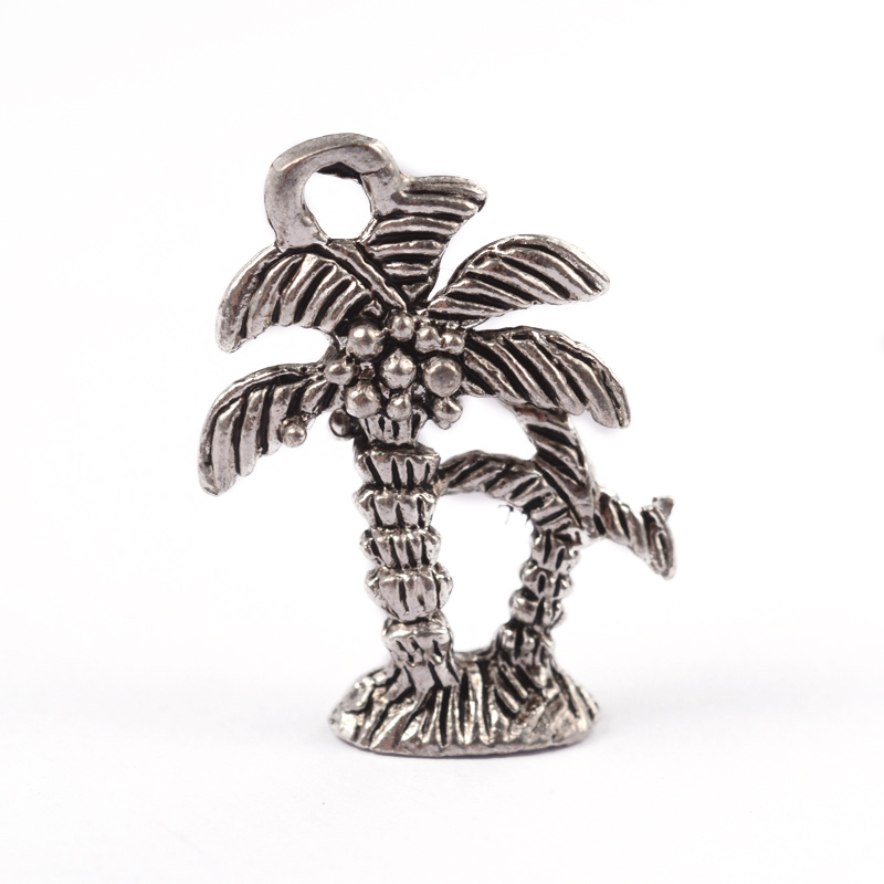 PandaHall Coconut Tree Tibetan Style Alloy Pendants, Antique Silver, 19x13x3.5mm, Hole: 2mm Alloy Tree