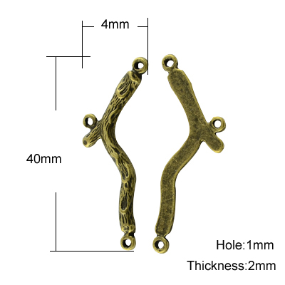 PandaHall Tibetan Style Chandelier Components Links, Lead Free & Nickel Free, Branch, Antique Bronze, 40x4x2mm, Hole: 1mm Alloy Branch