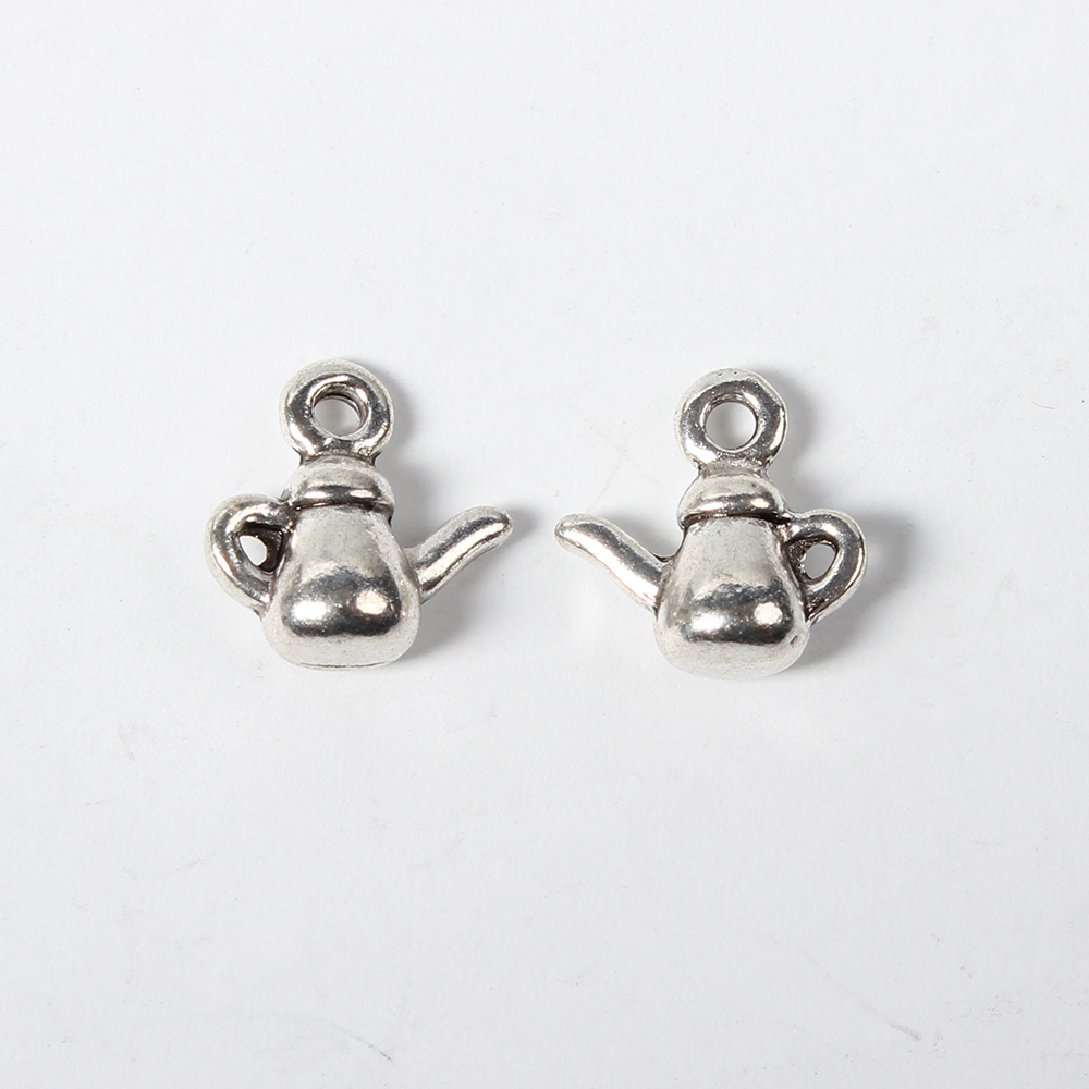 PandaHall Alloy Teapot Pendants, Lead Free and Cadmium Free, Antique Silver, about 10mm long, 10mm wide, 5mm thick, hole:1mm Alloy Others