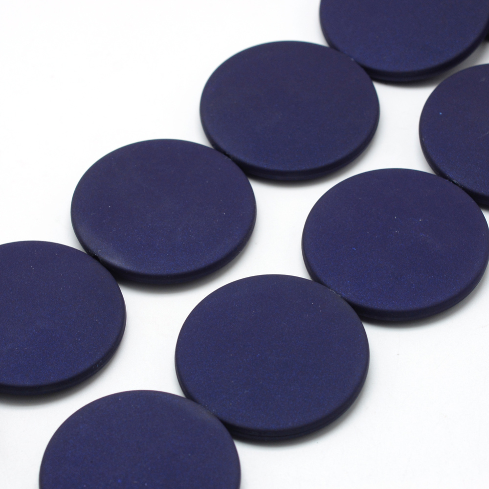 PandaHall Rubberized Style Acrylic Beads Strands, Flat Round, MidnightBlue, 39x6.5mm, Hole: 1.5mm Acrylic Flat Round Blue