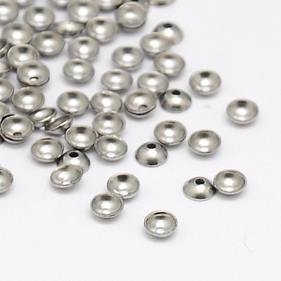 PandaHall 304 Stainless Steel Bead Caps, Apetalous, Half Round, 3x1mm, Hole: 0.5mm; 5000pcs/bag Stainless Steel