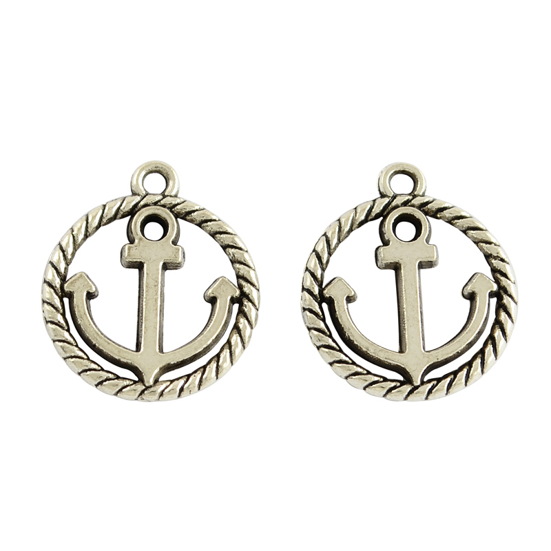 PandaHall Tibetan Style Alloy Pendants, Anchor, Lead Free & Nickel Free, Antique Silver, 18x15.5x2mm, Hole: 1.5mm Alloy Anchor & Helm
