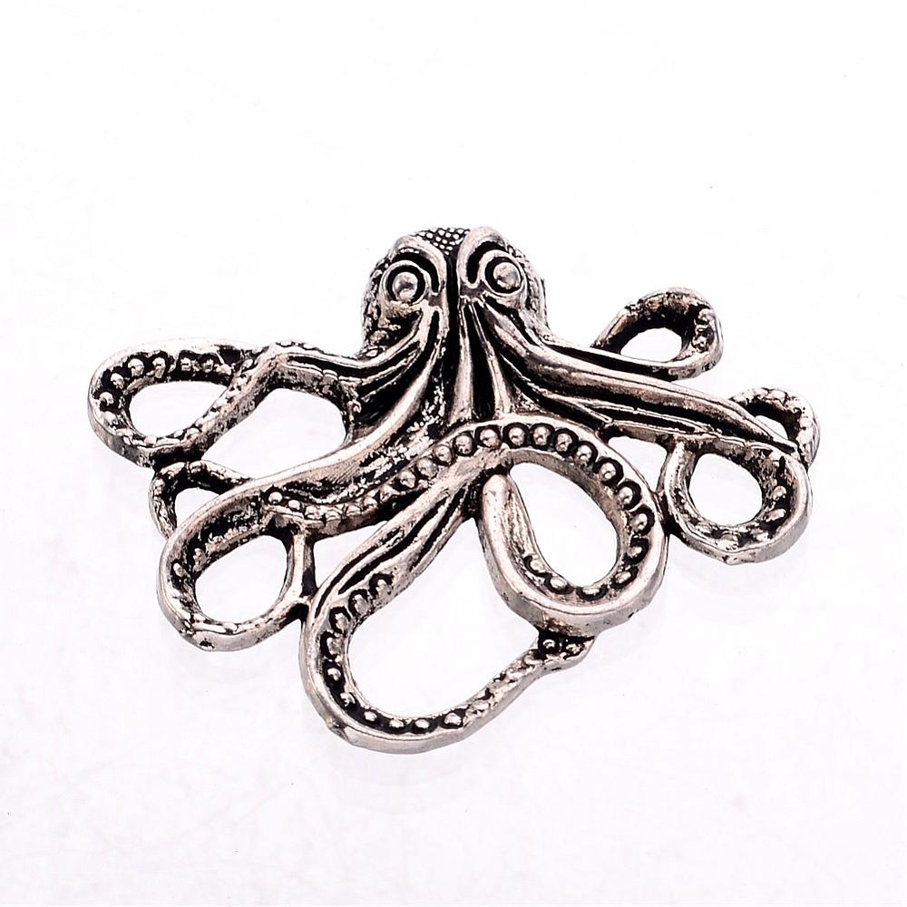 PandaHall Tibetan Style Alloy Octopus Cabochons, Cadmium Free & Nickel Free & Lead Free, Antique Silver, 36x43x6mm Alloy Fish