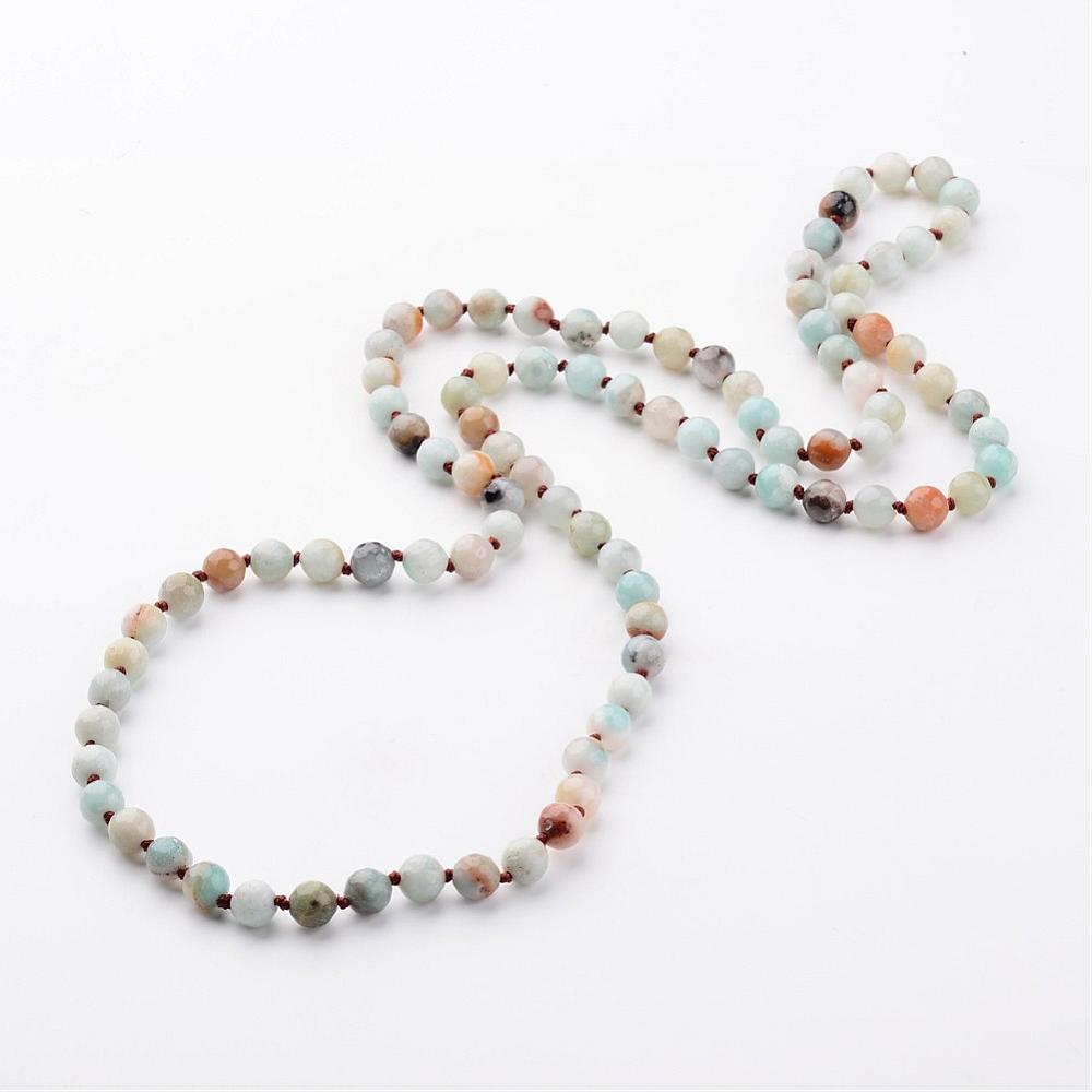 PandaHall Natural Amazonite Necklaces, Beaded Necklaces, Round, Faceted, 35.9" Amazonite