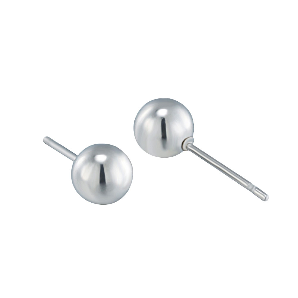 PandaHall 304 Stainless Steel Stud Earrings, Ball Stud Earrings, Stainless Steel Color, 5mm; Pin: 0.8mm Stainless Steel