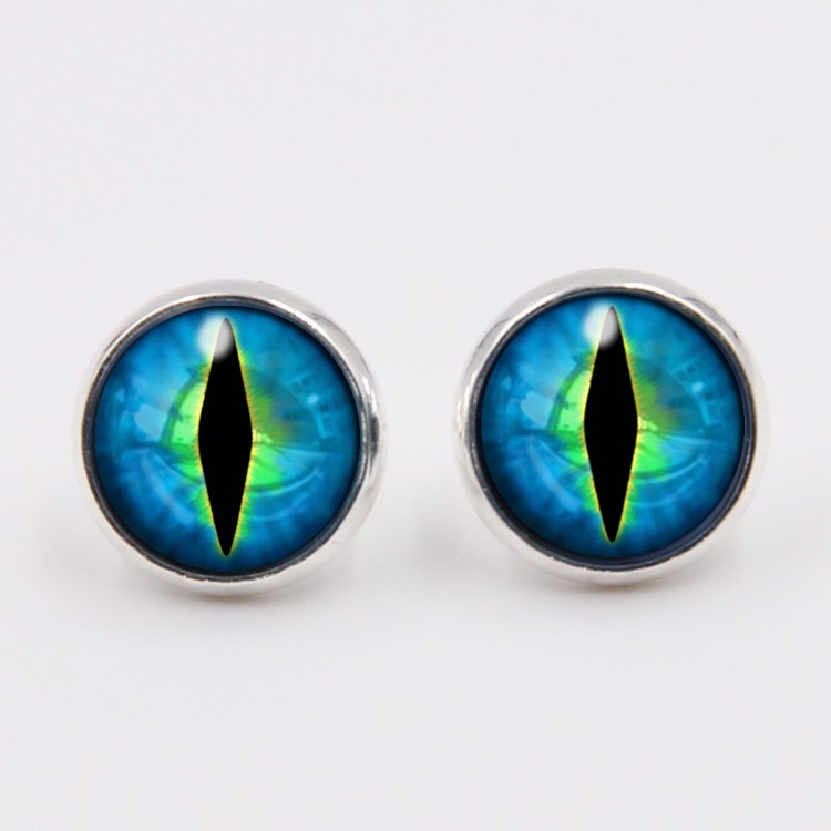 PandaHall Glass Stud Earrings, with Brass Findings, Flat Round with Eye, Colorful, 14x5mm, Pin: 0.7mm Glass Silver