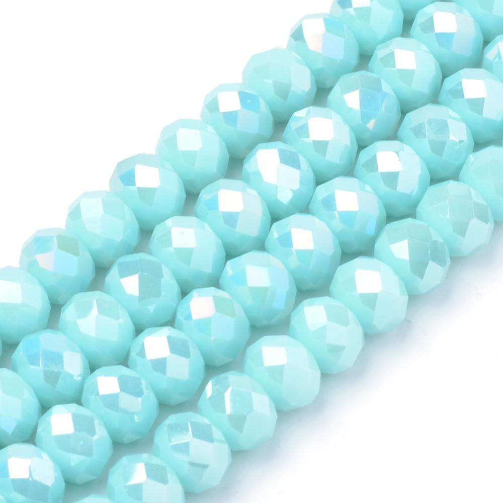 PandaHall Electroplate Glass Faceted Rondelle Bead Strands, AB Color Plated, LightCyan, 8x6mm, Hole: 1mm; about 72pcs/strand, 17.3" Glass...