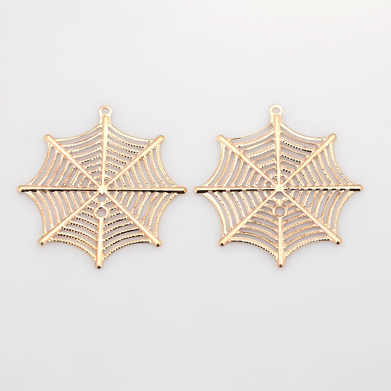 PandaHall Filigree Spider Web Plating Iron Pendants, Rose Gold, 42x39x0.7mm, Hole: 1mm Iron Spider