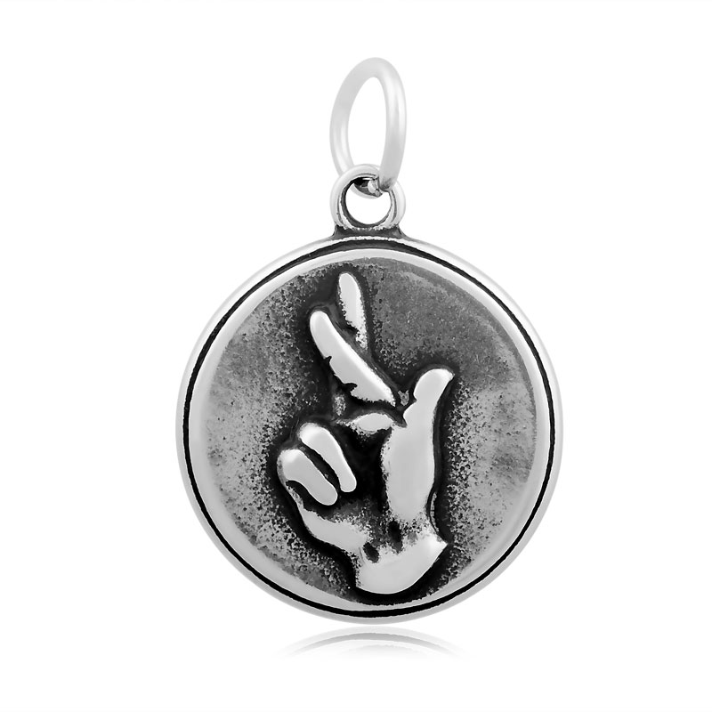 PandaHall Flat Round with Lucky Sign 316 Stainless Steel Pendants, Antique Silver, 23x19x4mm, Hole: 5mm Stainless Steel+Other Material Flat...