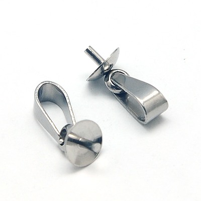 PandaHall 304 Stainless Steel Pendant Bails, For Half Drilled Beads, 12.5x5mm, Pin: 1mm, Hole: 2.5mm Stainless Steel