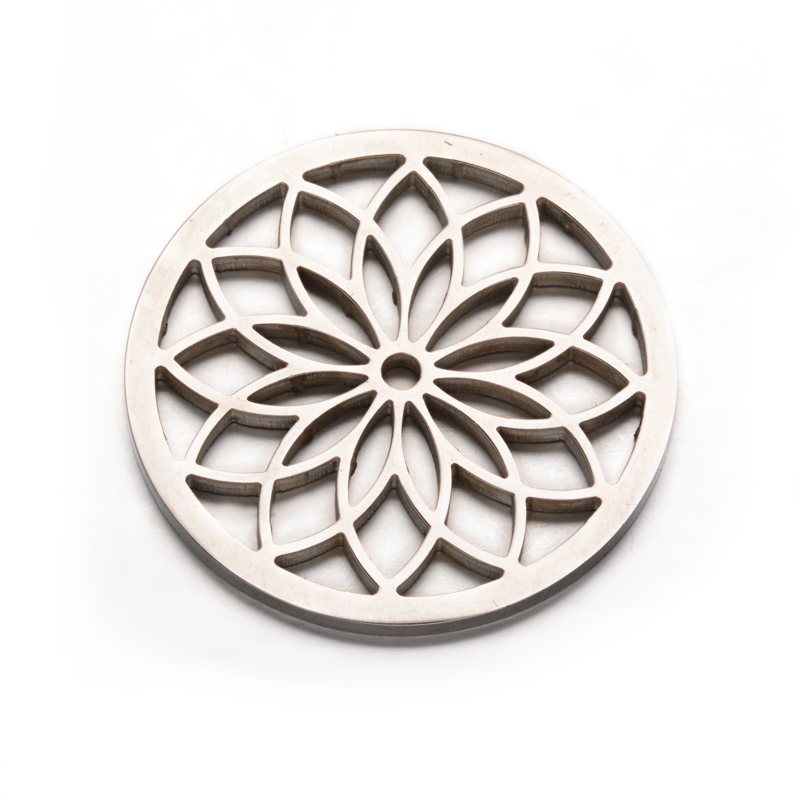 PandaHall Flat Round with Flower 304 Stainless Steel Beads, Stainless Steel Color, 35mm, Hole: 2mm Stainless Steel Flower