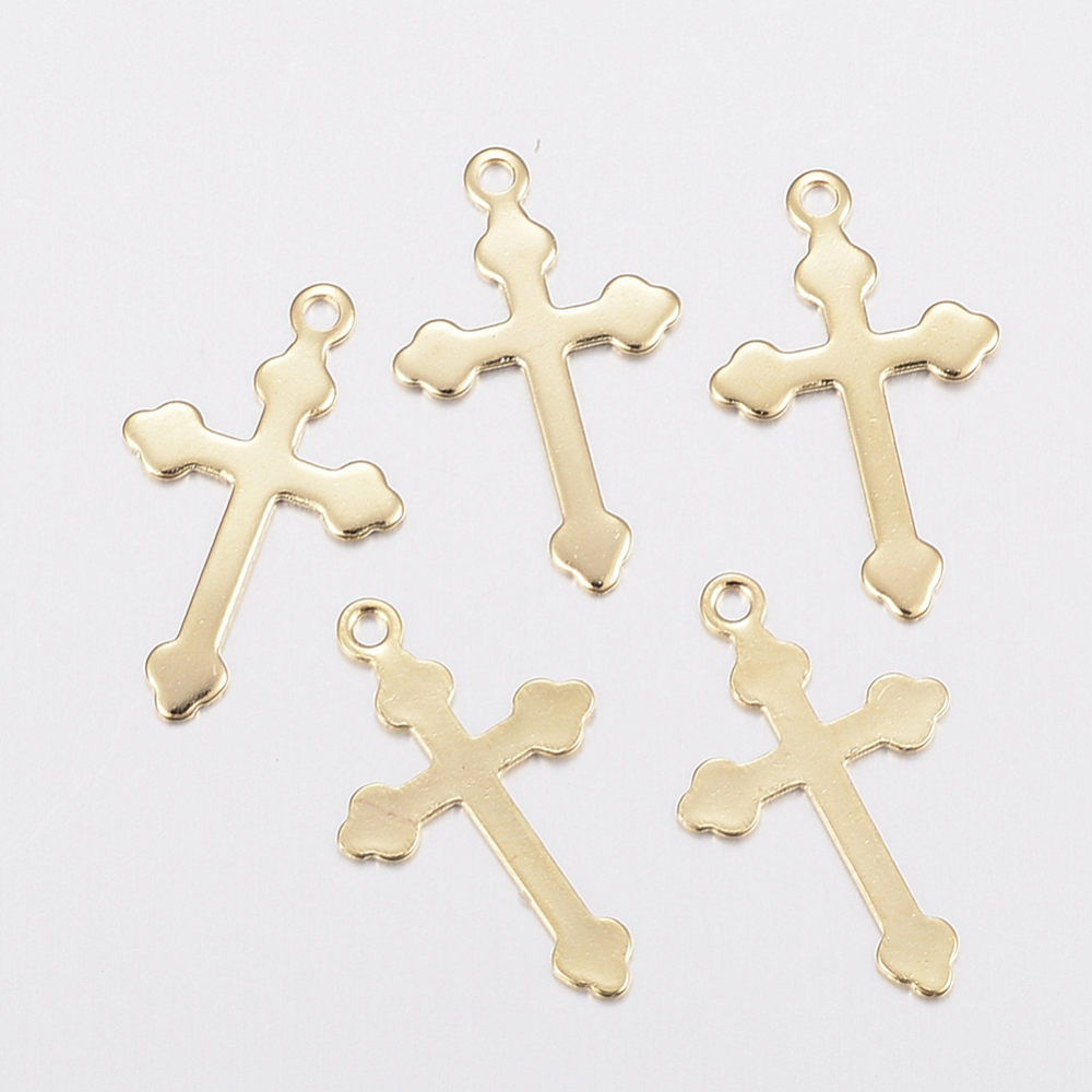 PandaHall 304 Stainless Steel Pendants, Cross, Golden, 18x11x0.5mm, Hole: 1.2mm Stainless Steel Cross