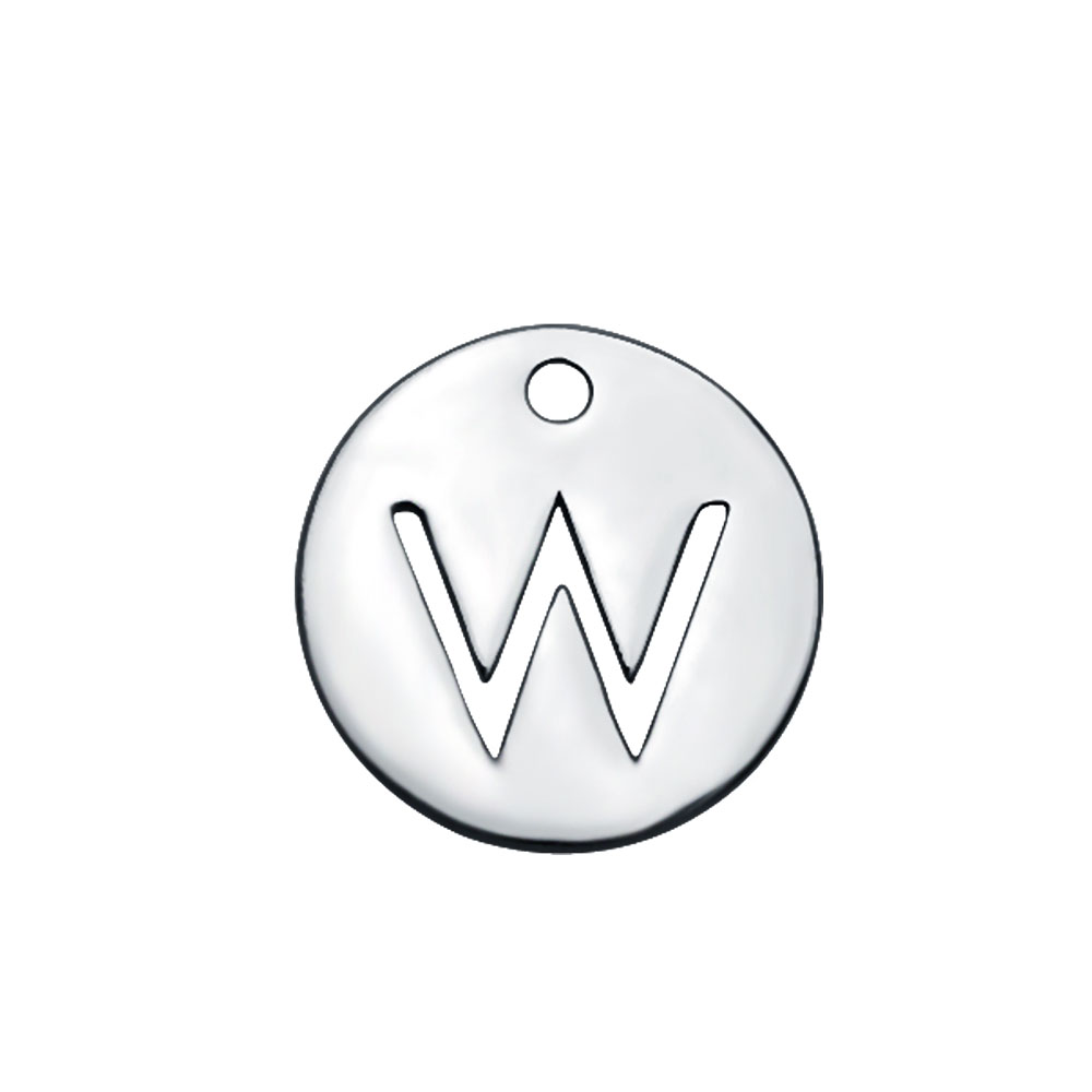 PandaHall 304 Stainless Steel Charms, Flat Round with Letter, Stainless Steel Color, Letter.W, 12x1mm, Hole: 1.5mm Stainless Steel Flat...