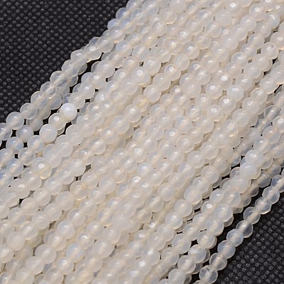 PandaHall Natural White Agate Beads Strands, Faceted, Round, WhiteSmoke, 4mm; Hole: 0.5mm, about 91~93pcs/strand, 15" Natural Agate Round...