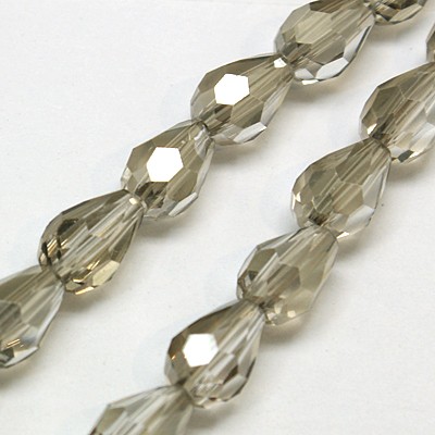 PandaHall Electroplate Glass Beads Strands, Full Plated, Drop, DarkGray, 12x8mm; Hole: 1mm, about 60pcs/strand, 28.3" Drop Gray