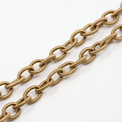 PandaHall Handmade Nylon Cable Chains Loop, Oval, Peru, 10x8x2mm, about 85cm/strand, 33.5" Nylon Brown