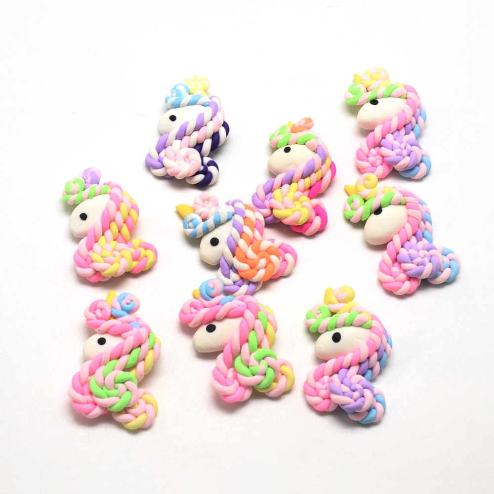 PandaHall Handmade Polymer Clay Cabochons, Unicorn, Mixed Color, 37~40x23~28x11~12mm Polymer Clay Horse Multicolor