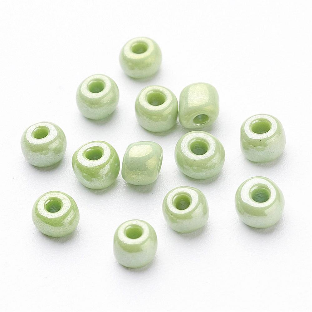 PandaHall 6/0 Opaque Colors Lustered Round Glass Seed Beads, GreenYellow, Size: about 4mm in diameter, hole:1.5mm, about 495pcs/50g Glass...